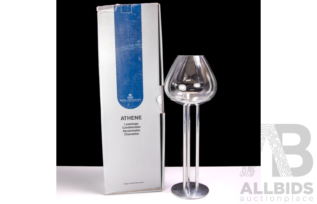 Mid Century Royal Copenhagen Athene Candleholder with Glass Cover, in Original Box by Torben Rasmussen