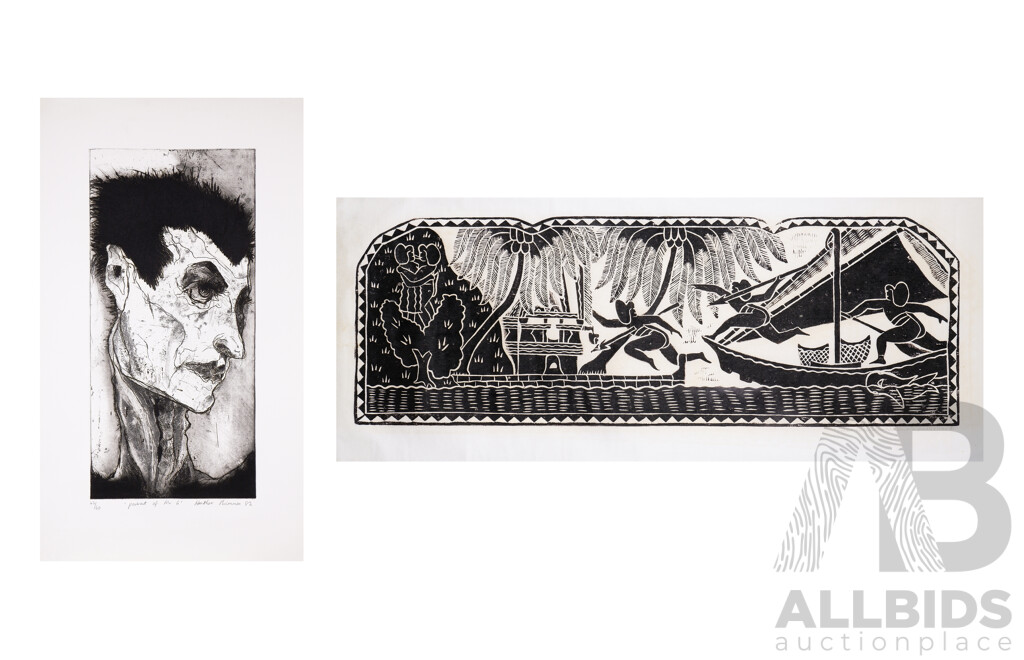 Heather Shimmen, (20th Century, Australian, 1957-), Portrait of Mr G 1982, Softground Etching & Aquatint, 49 x 23.5 cm (image), Together with Another Unframed Print (2)