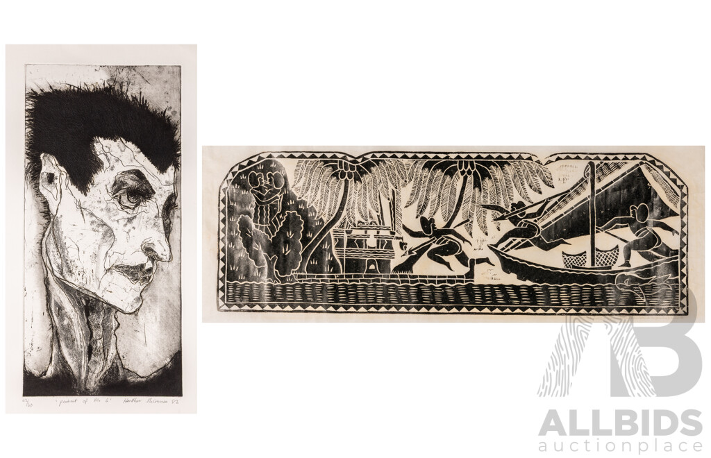 Heather Shimmen, (20th Century, Australian, 1957-), Portrait of Mr G 1982, Softground Etching & Aquatint, 49 x 23.5 cm (image), Together with Another Unframed Print (2)