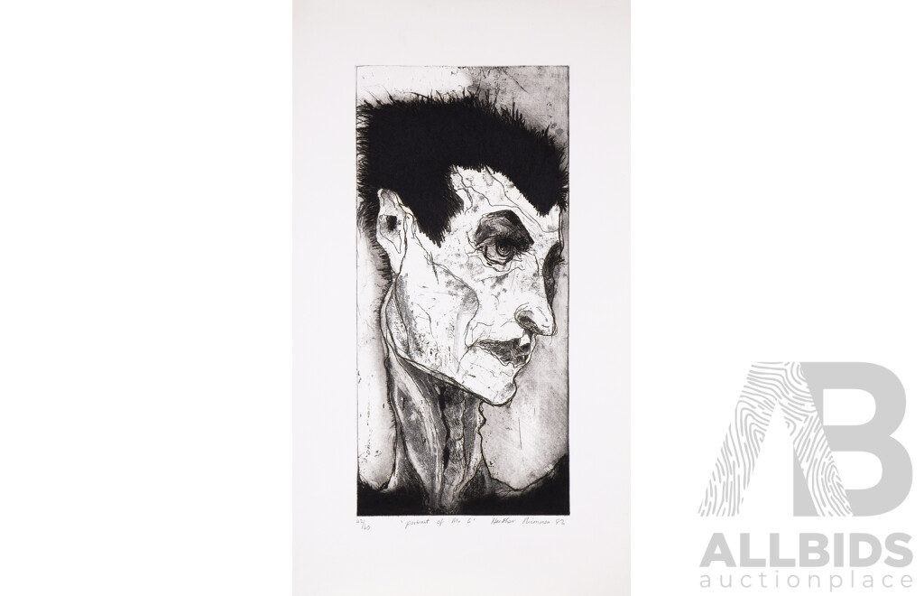 Heather Shimmen, (20th Century, Australian, 1957-), Portrait of Mr G 1982, Softground Etching & Aquatint, 49 x 23.5 cm (image), Together with Another Unframed Print (2)