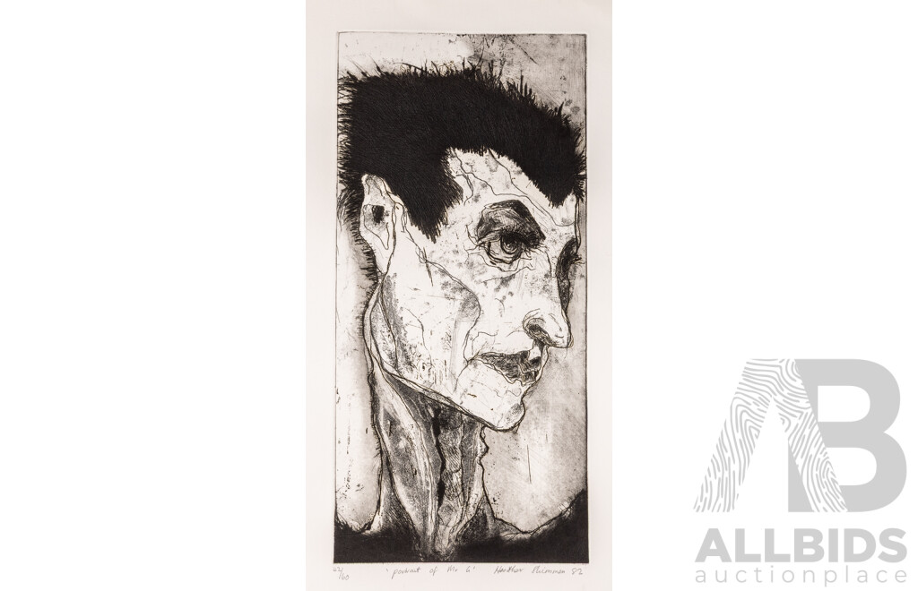 Heather Shimmen, (20th Century, Australian, 1957-), Portrait of Mr G 1982, Softground Etching & Aquatint, 49 x 23.5 cm (image), Together with Another Unframed Print (2)