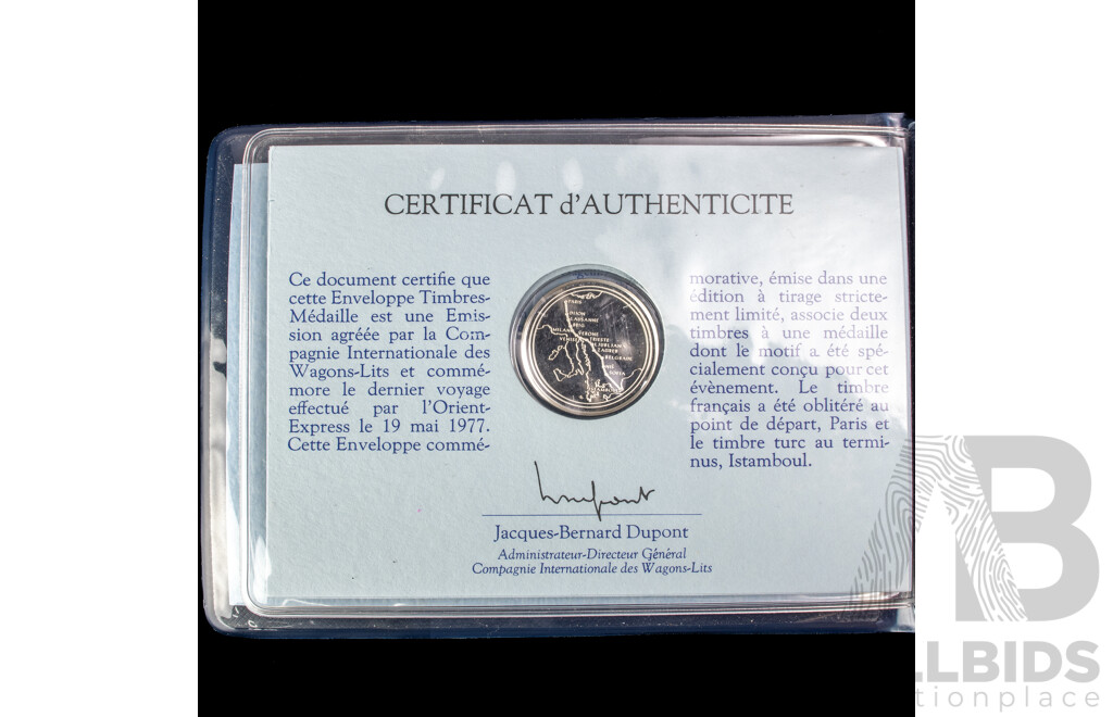 1977 Last Journey of the Orient Express PNC, Silver Commemorative Coin .925