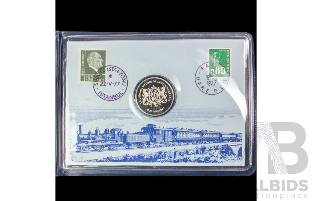 1977 Last Journey of the Orient Express PNC, Silver Commemorative Coin .925