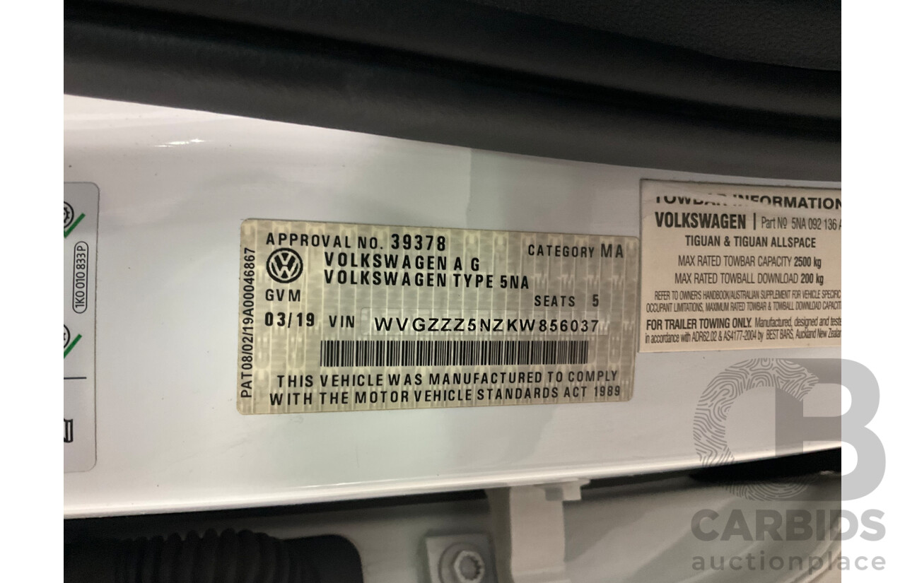 03/2019 Volkswagen Tiguan R-Line 162 TSI Highline (AWD) 5NA MY19.5 4d Wagon Pure White Turbo 2.0L