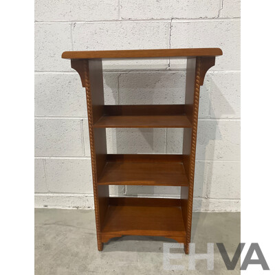 Mid Century Carved Camphor Wood Chest with Lock and Key, Small Bookshelves and Square Nesting Tables - Lot of 3