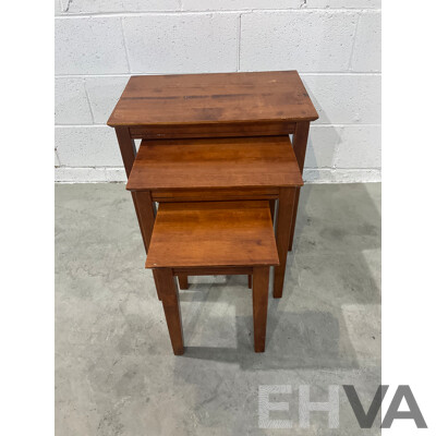 Mid Century Carved Camphor Wood Chest with Lock and Key, Small Bookshelves and Square Nesting Tables - Lot of 3