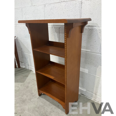 Mid Century Carved Camphor Wood Chest with Lock and Key, Small Bookshelves and Square Nesting Tables - Lot of 3
