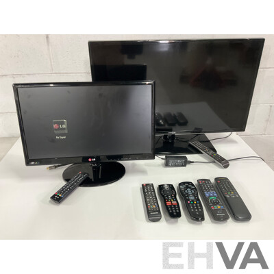 SAMSUNG 32 Inch LED LCD HD TV (UA32F4000AM) with Remote, LG 22 INCH FULL HD LED LCD Monitor TV with Remote , Assorted Remote Controls and Cables - Lot of 2
