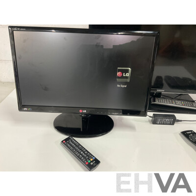 SAMSUNG 32 Inch LED LCD HD TV (UA32F4000AM) with Remote, LG 22 INCH FULL HD LED LCD Monitor TV with Remote , Assorted Remote Controls and Cables - Lot of 2