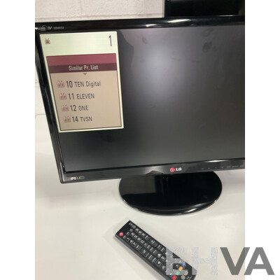 SAMSUNG 32 Inch LED LCD HD TV (UA32F4000AM) with Remote, LG 22 INCH FULL HD LED LCD Monitor TV with Remote , Assorted Remote Controls and Cables - Lot of 2