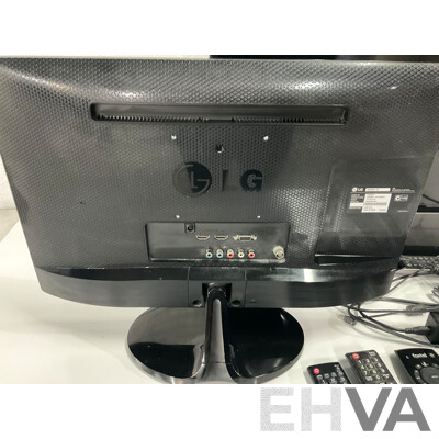 SAMSUNG 32 Inch LED LCD HD TV (UA32F4000AM) with Remote, LG 22 INCH FULL HD LED LCD Monitor TV with Remote , Assorted Remote Controls and Cables - Lot of 2