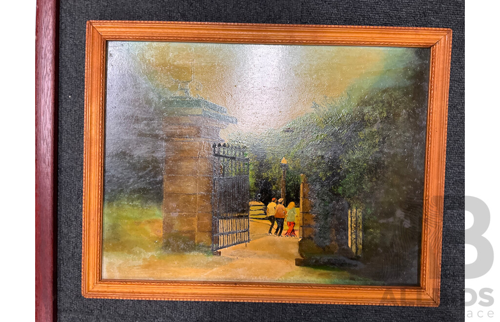 Assorted Paintings, Oil on Board by Unknown Artists “‘Katoomba”, Shirley Gallon “Narrow Neck, Blue Mountains - Oil on Canvas , J. Buske, “Kangaroo” - Pencils Drawing, Beryl Erskine “The Old House”  - Lot of 5