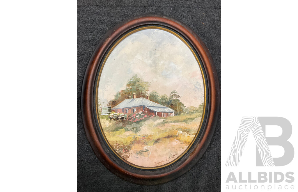 Assorted Paintings, Oil on Board by Unknown Artists “‘Katoomba”, Shirley Gallon “Narrow Neck, Blue Mountains - Oil on Canvas , J. Buske, “Kangaroo” - Pencils Drawing, Beryl Erskine “The Old House”  - Lot of 5