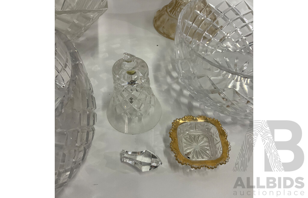 Cut Crystal Pedestal Coupe with Butterflies and Floral Decoration, Assorted Crystal Bowls - Diamond Cut Pattern  and More - Lot of 8