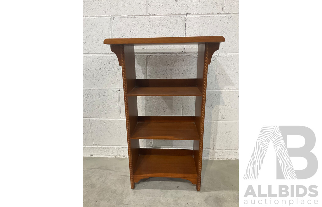 Mid Century Carved Camphor Wood Chest with Lock and Key, Small Bookshelves and Square Nesting Tables - Lot of 3