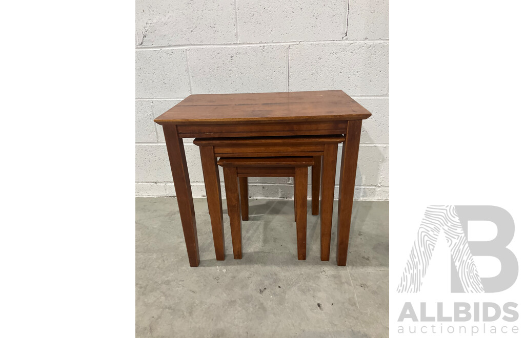 Mid Century Carved Camphor Wood Chest with Lock and Key, Small Bookshelves and Square Nesting Tables - Lot of 3