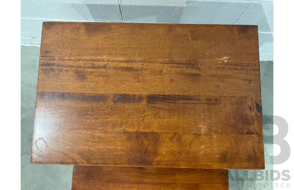 Mid Century Carved Camphor Wood Chest with Lock and Key, Small Bookshelves and Square Nesting Tables - Lot of 3