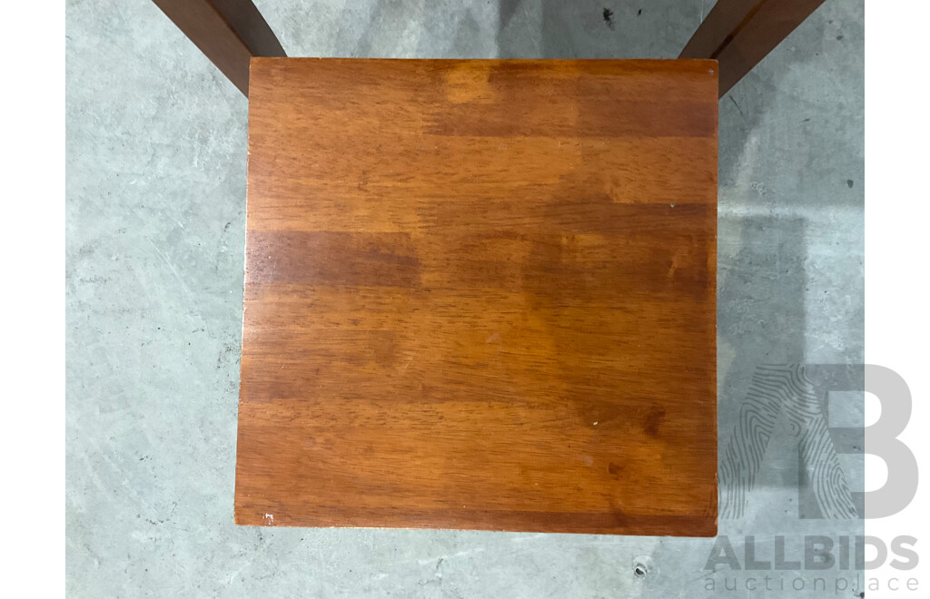 Mid Century Carved Camphor Wood Chest with Lock and Key, Small Bookshelves and Square Nesting Tables - Lot of 3