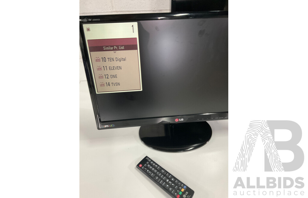 SAMSUNG 32 Inch LED LCD HD TV (UA32F4000AM) with Remote, LG 22 INCH FULL HD LED LCD Monitor TV with Remote , Assorted Remote Controls and Cables - Lot of 2