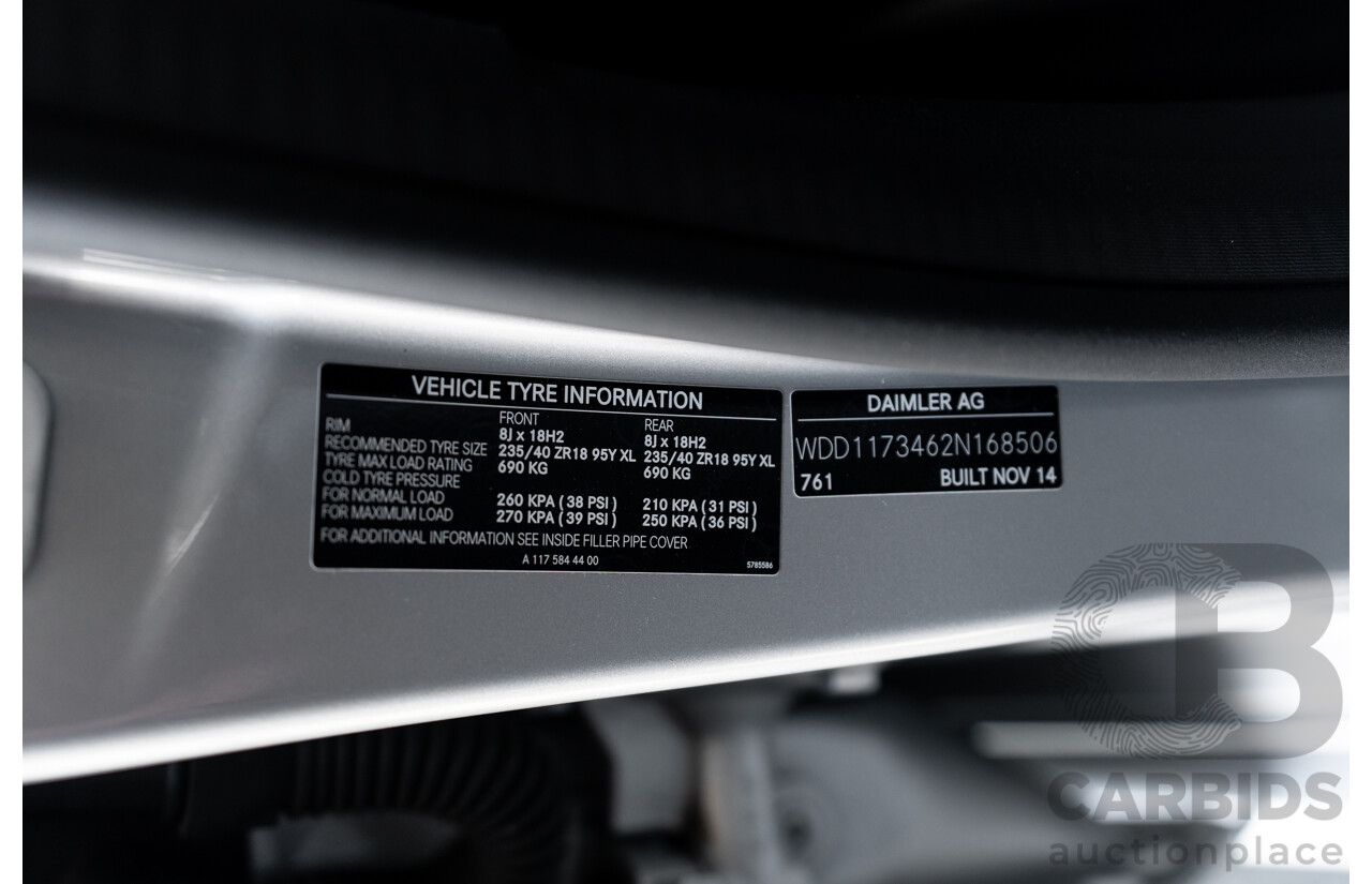 01/2015 Mercedes Benz CLA 250 Sport 4matic (AWD) 117 MY15 4d Coupe Polar Silver Metallic Turbo 2.0L