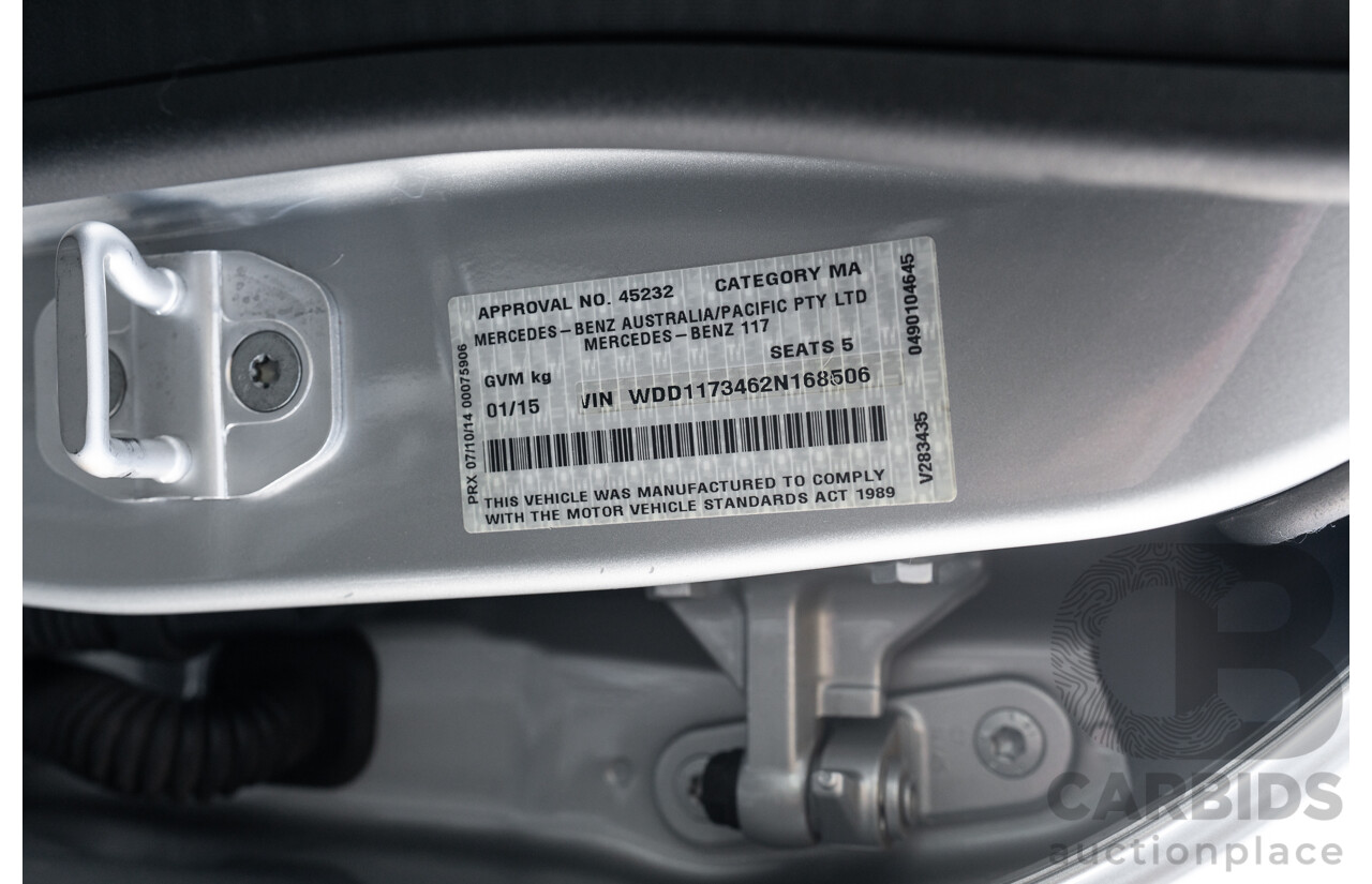 01/2015 Mercedes Benz CLA 250 Sport 4matic (AWD) 117 MY15 4d Coupe Polar Silver Metallic Turbo 2.0L