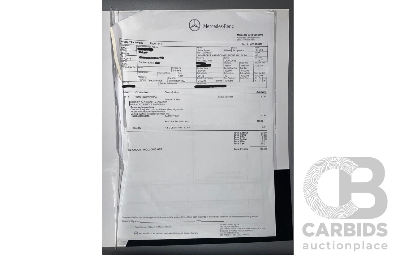 01/2015 Mercedes Benz CLA250 Sport 4matic (AWD) 117 MY15 4d Coupe Polar Silver Metallic Turbo 2.0L