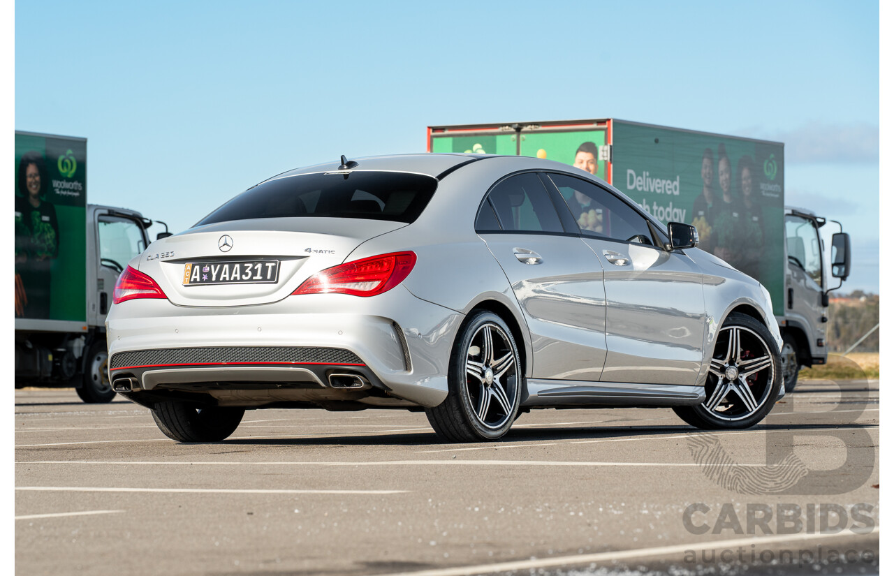01/2015 Mercedes Benz CLA 250 Sport 4matic (AWD) 117 MY15 4d Coupe Polar Silver Metallic Turbo 2.0L