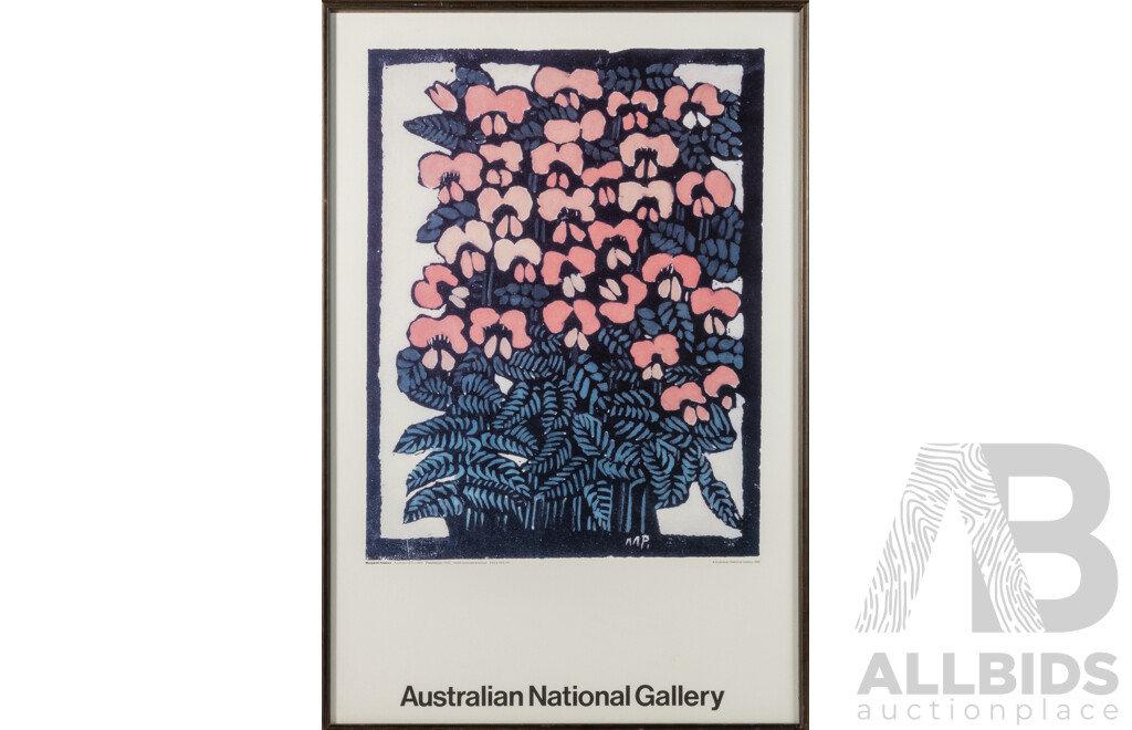 Margaret Preston, (Late 19th/20th Century, Australian, 1875-1963), Platylobium (1925), Australia National Gallery Poster Print (1990) of the Original Hand-Coloured Wood Cut, 74 x 50 cm (frame)