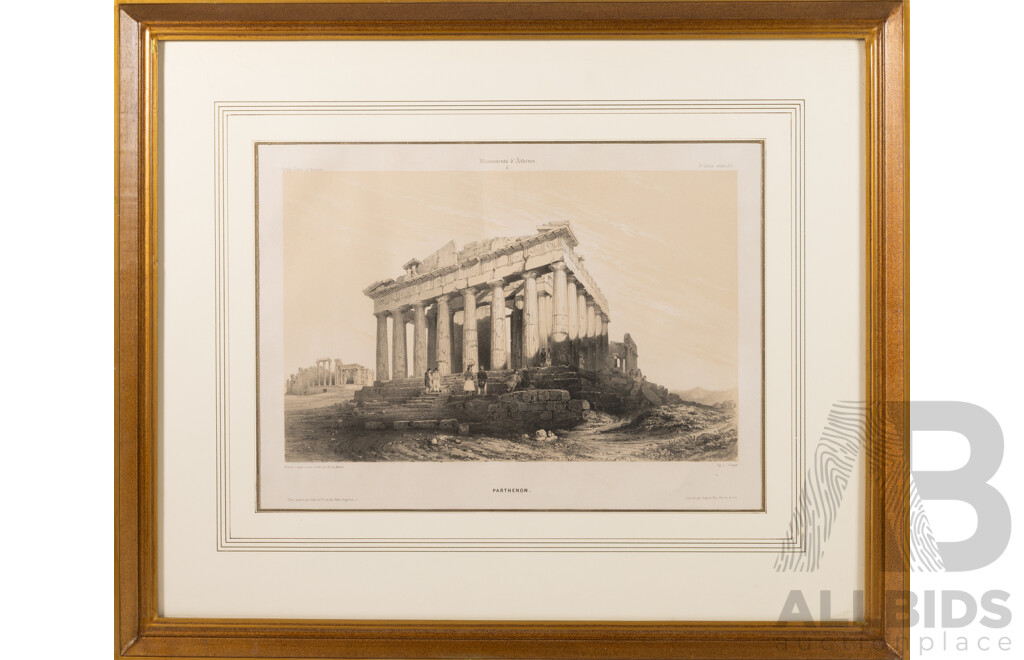 Theodore Du Moncel, (19th Century, French, 1821-1884) Parthenon, Antique Lithographic Print, 55 x 65 cm (frame)