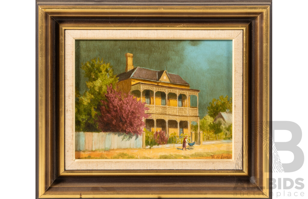 Warren William Curry, (20th Century, Australian, 1945), Quiet Afternoon & Afternoon Stroll with Pram, Pair of Wonderful Oil on Boards, 27 x 32 cm (frames) (2)
