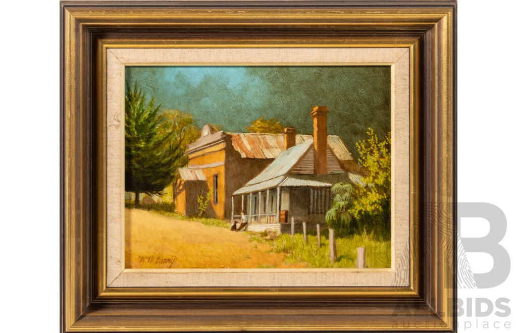 Warren William Curry, (20th Century, Australian, 1945), Quiet Afternoon & Afternoon Stroll with Pram, Pair of Wonderful Oil on Boards, 27 x 32 cm (frames) (2)