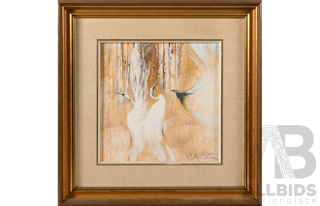 R. Bogusz, (20th Century, German, 1947-), Two's Company, Oil on Canvas Board, 49 x 49 cm (frame)