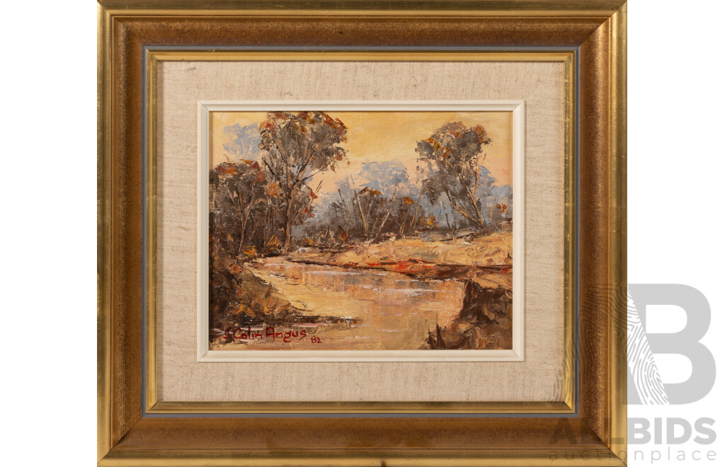 J. Colin (John) Angus (20th Century, Australian, 1907-2002), Reids Creek (1982), Original Oil on Canvas Board, 37 x 42 cm (frame)