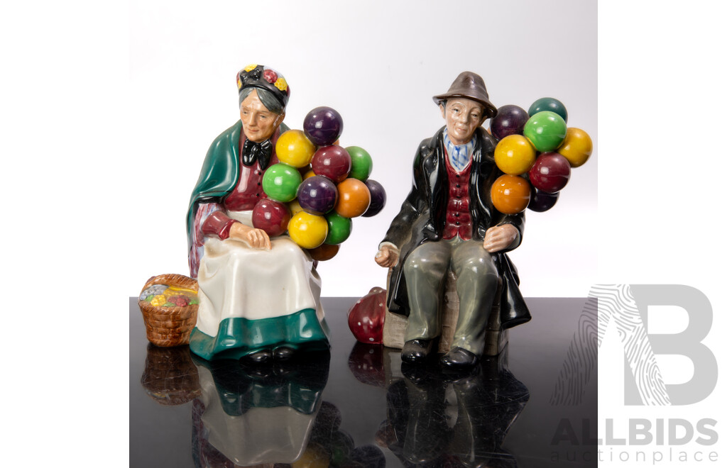 Two Vintage Royal Doulton Figures Comprising the Old Balloon Seller, Hn 1315, & the Balloon Man, Hn 1954