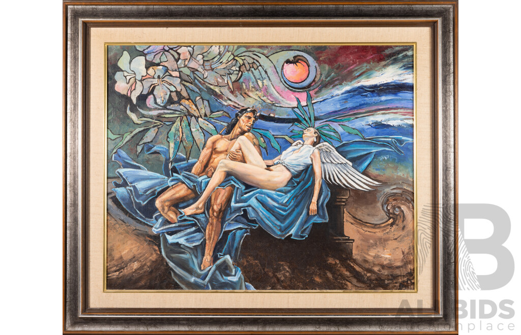 Artist Unknown, (20th Century), Angel & Devil, Original Acrylic on Canvas Board, 83 x 97 cm (frame)