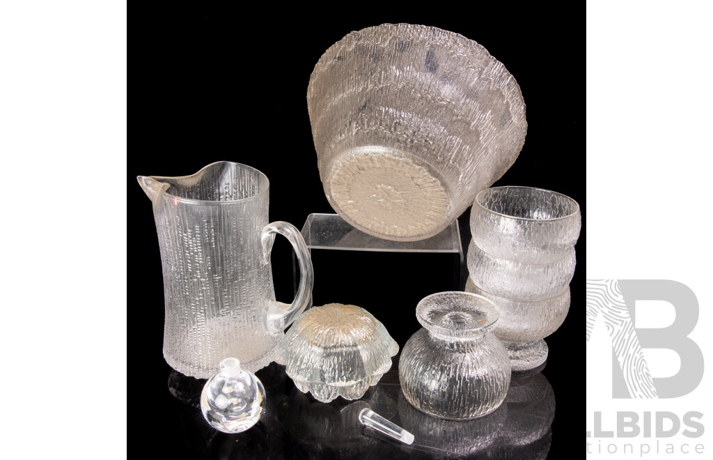 Mid Century Iittala Ultima Thule Pitcher with Set Four Footed Coupes, Serving Bowl and More
