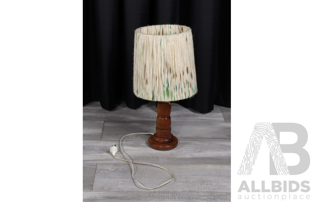 Turned Timber Table Lamp with Woollen Shade
