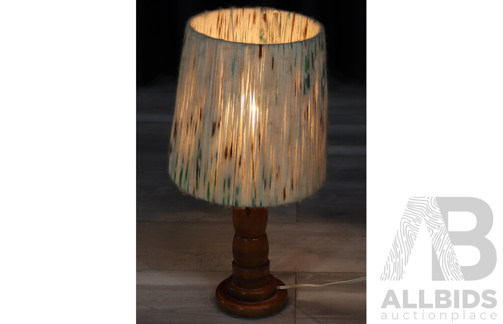 Turned Timber Table Lamp with Woollen Shade