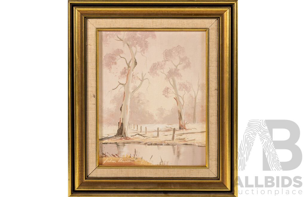 Graham Charlton, (20th Century, Australian, 1940-), River Gums, Original Oil on Canvas Board, 36 x 30 cm (frame)