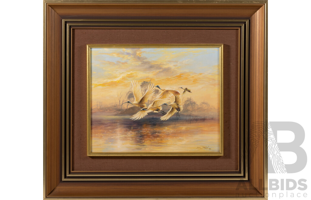 William (Bill) Beavan (20th Century, South African-Australian, 1944-2005), Off In The Morning (1983), Oil on Board, 47 x 52 cm (frame)