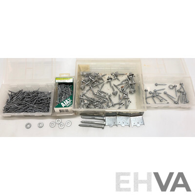 Selection of Galvanised Nail, Screws, Washers and Brackets