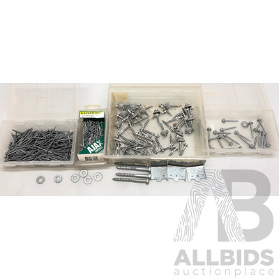 Selection of Galvanised Nail, Screws, Washers and Brackets