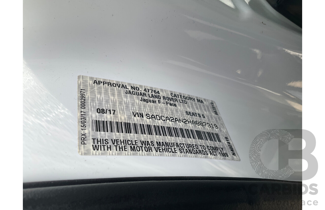 08/2017 Jaguar F-Pace 20d Prestige (AWD) MY18 4d Wagon Fuji White Turbo Diesel 2.0L