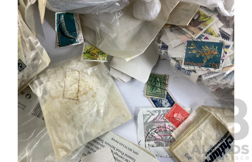 Large Collection of Cancelled Australian Stamps, Examples Spanning 1940's to 1990's, Sorted Multiples - Approximately 2.4 Kilograms