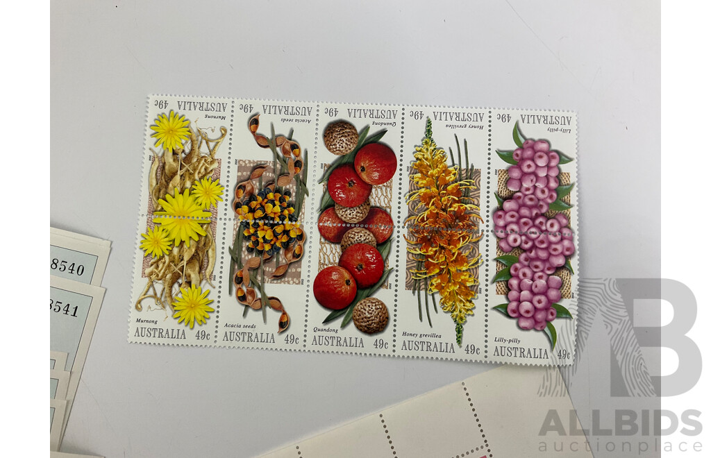 Collection of Australian Mini Stamp Sheets Including 1976 Stamp Week,1980 Stamp Week(22) Bananas in Pajamas(3) Space(3) Native Plants