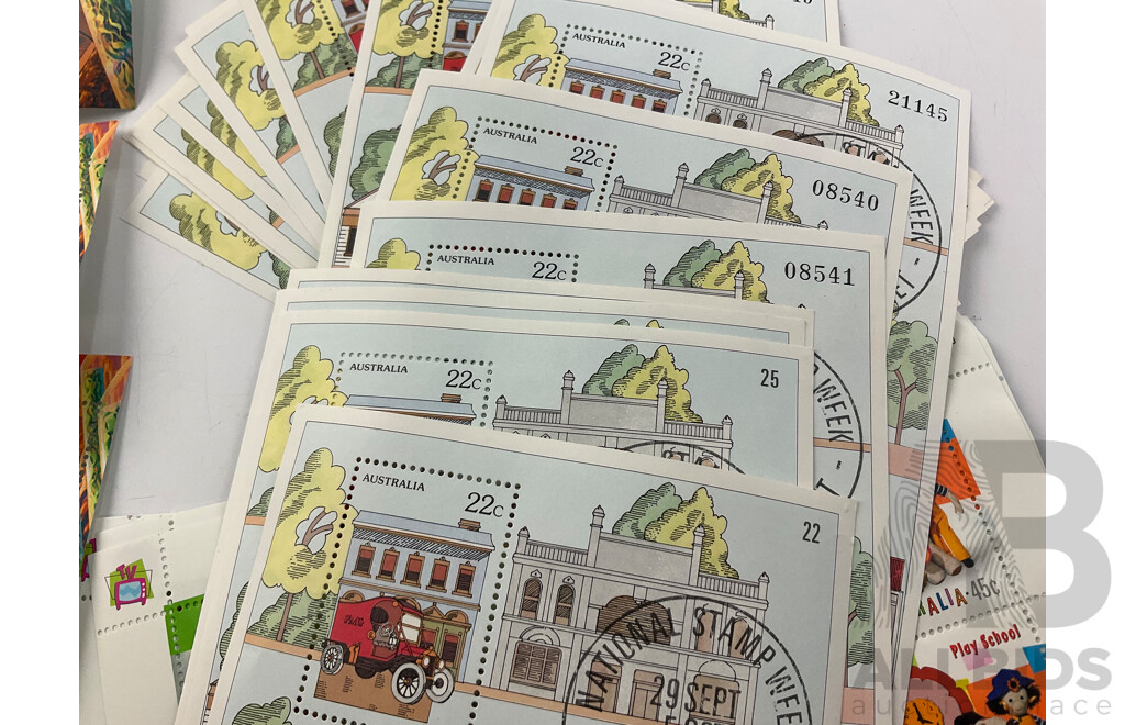 Collection of Australian Mini Stamp Sheets Including 1976 Stamp Week,1980 Stamp Week(22) Bananas in Pajamas(3) Space(3) Native Plants