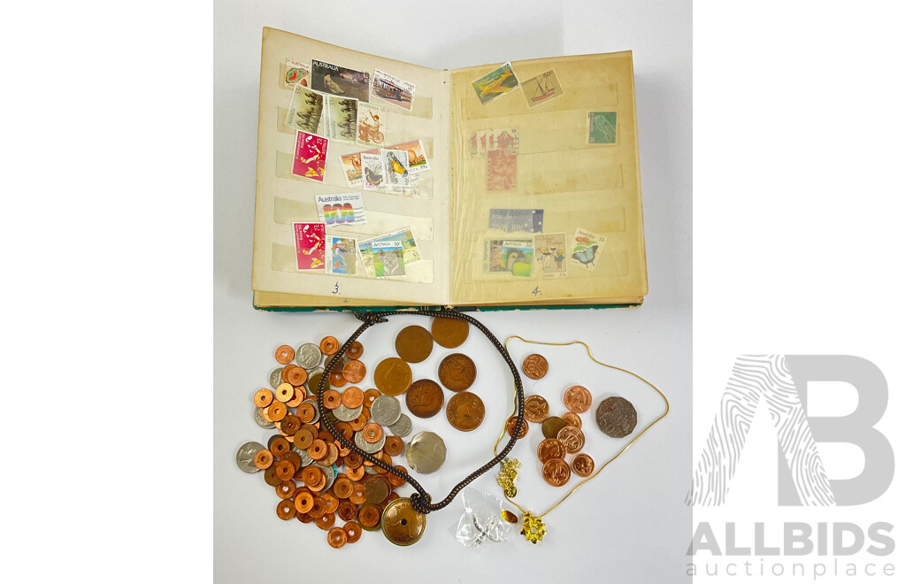 Collection of Mostly International Copper Coins Including Australian QE2 Pennies, One and Two Cent, Philippines, USA, 1948 Penny Pendant