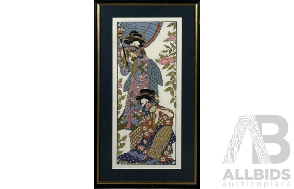 Artist Unknown, (20th Century, Australian), Asian Splendor (With Design by Joan Elliott), Original Hand Made Cross Stitch, 68 x 37 cm (frame)