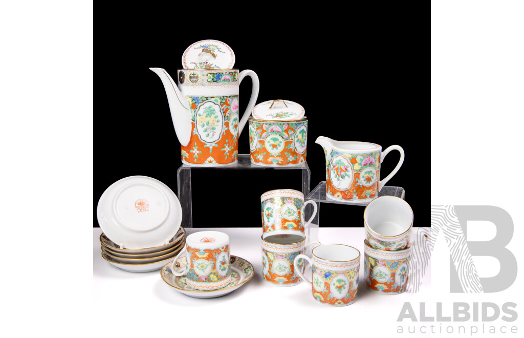 Vintage Chinese Hand Painted Famille Rose 15 Piece Tea Service