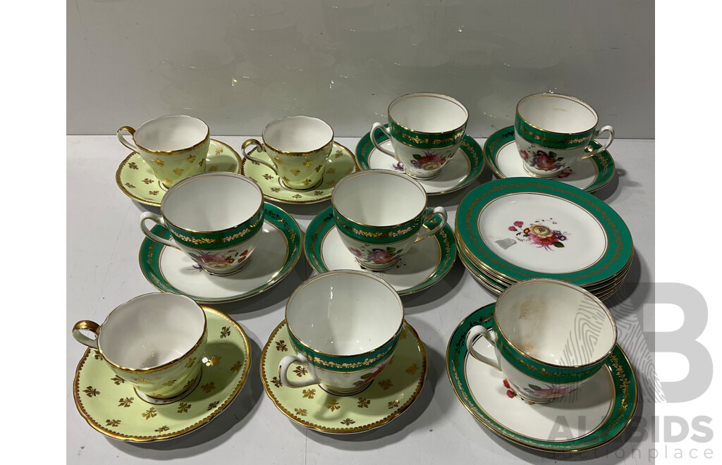 Three Aynsley Porcelain Duos in Fleu De Lies Pattern, 17 Piece Allertons PorcelainTea Set